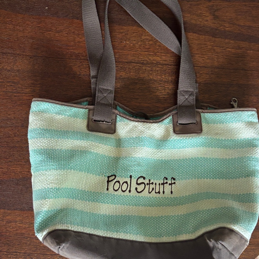 Striped Tote Bag - Aqua and Brown